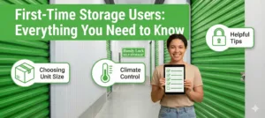 Handy Lock Self Storage unit with a green 365 rate lock and month-to-month flexibility for first-time renters.